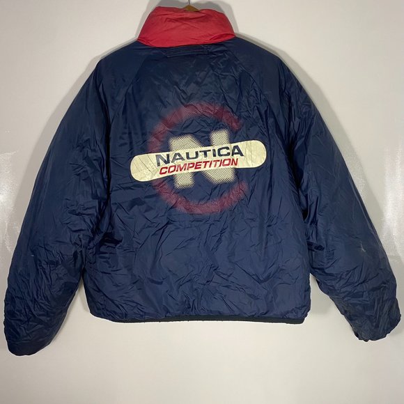 Nautica Mens Jacket Reversible Vintage Competition Puffer Coat Navy Sz XL - Picture 2 of 16